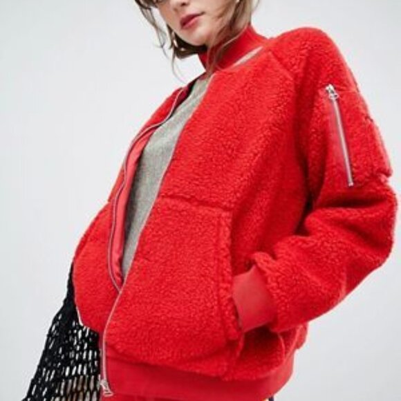 Mads Nørgaard Red Teddy Jacket - Small - Picture 1 of 5